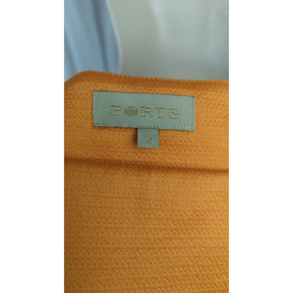 PORTS 1961 orange Silk Sheath Dress Striped Belt Pleated Cap Sleeve Resort S 4 - Picture 3 of 4